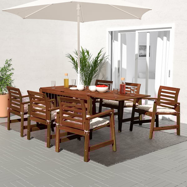 applaro table 6 chairs w armrests outdoor brown stained ikea