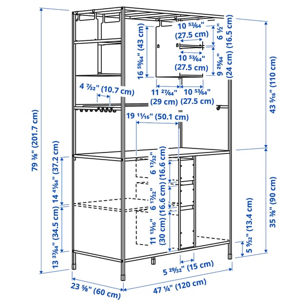 ÄSPINGE Kitchenette, black/ash, 120x60x202 cm