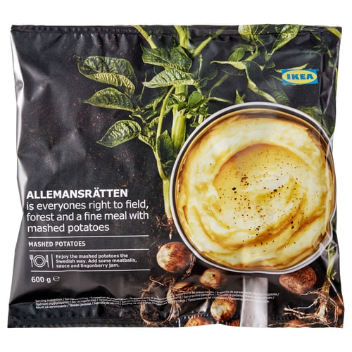 IKEA packaged food: ALLEMANSRÄTTEN mashed potatoes, creamy and rustic, ready to heat and serve.