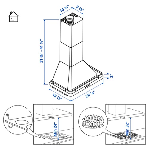 Illustration with measurements for the product: ALLMÄNBILDAD.