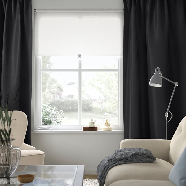ANNAKAJSA Room darkening curtains, 1 pair, anthracite/with heading tape, 145x250 cm