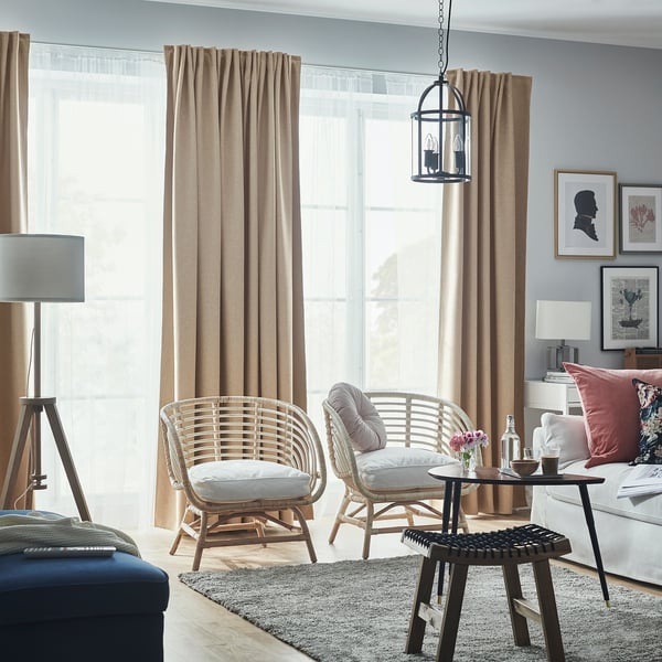 ANNAKAJSA Room darkening curtains, 1 pair, beige/with heading tape, 145x250 cm