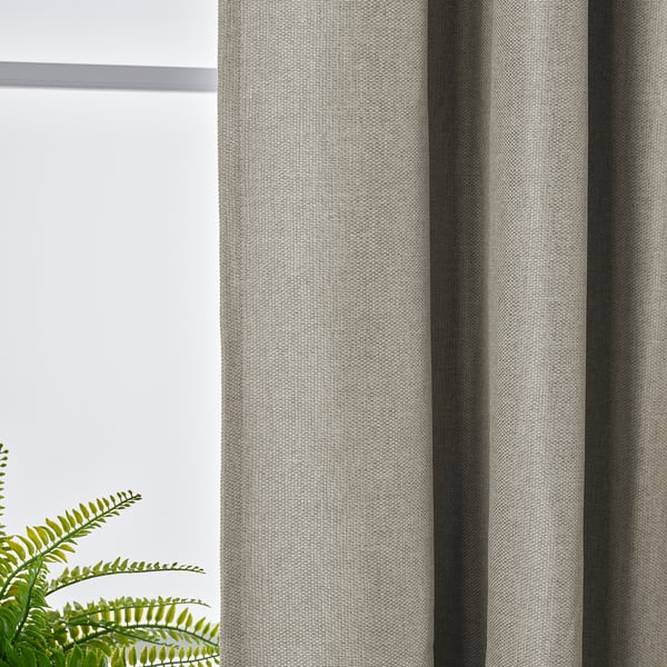 ANNAKAJSA Room darkening curtains, 1 pair, light grey/with heading tape, 145x250 cm