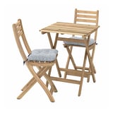 ASKHOLMEN Table+2 folding chairs, outdoor, acacia/Klösan blue, 60x62 cm