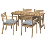 ASKHOLMEN Table+4 chairs w armrests, outdoor, acacia/Klösan blue, 143x75 cm