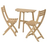 ASKHOLMEN Table f wall+2 fold chairs, outdoor, acacia, 70x44 cm