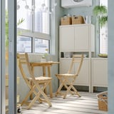 ASKHOLMEN Table f wall+2 fold chairs, outdoor, acacia, 70x44 cm