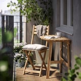 ASKHOLMEN Table for wall+1 fold chr, outdoor, acacia/Kuddarna light grey-beige, 70 70x44x44 cm