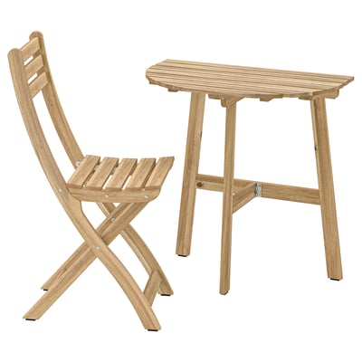 ASKHOLMEN Table for wall+1 fold chr, outdoor, acacia, 70x44 cm