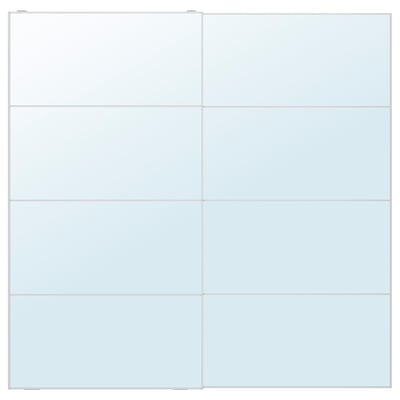 Square mirror panel set, four clear glass panels in white aluminium frames.