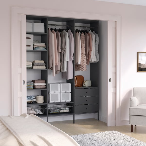AURDAL Wardrobe combination, dark grey, 190x40x221 cm