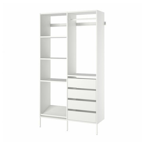 White AURDAL closet system, featuring adjustable shelves and railings for customizable storage in closets.