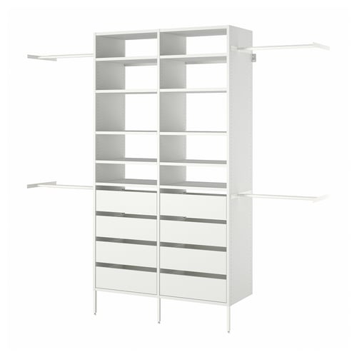 White AURDAL closet organiser, metal and wood, adjustable shelves and rods.