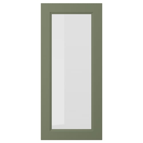 A rectangular green AXSTAD glass cabinet door with a frosted centre panel and smooth edges.