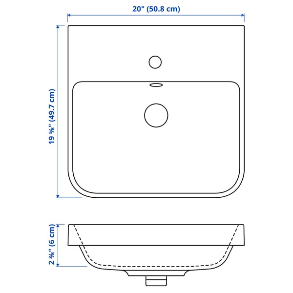 BACKSJÖN Semi-recessed wash-basin, white, 51x50 cm