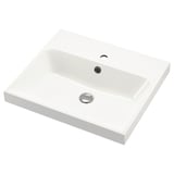 White BACKSJÖN marble wash-basin, single-hole tap, minimalist design.
