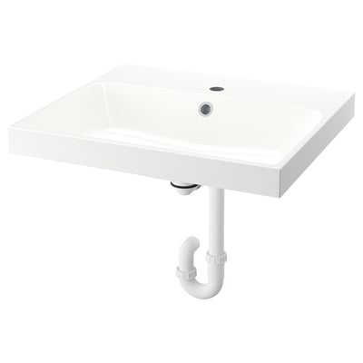BACKSJÖN Wash-basin with water trap, white, 61x53 cm