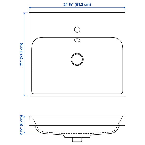 BACKSJÖN Wash-basin with water trap, white, 61x53 cm