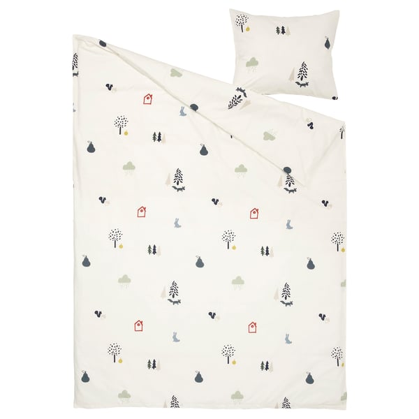 BARNDRÖM Duvet cover and pillowcase, forest animal pattern/multicolour, Twin