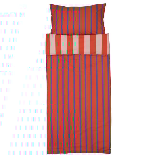 BARNDRÖM Duvet cover and pillowcase, pink red/stripe pattern, Twin