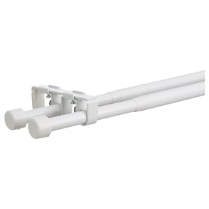 BEKRÄFTA white curtain rod set, sleek design with connectors, ideal for custom window treatments.