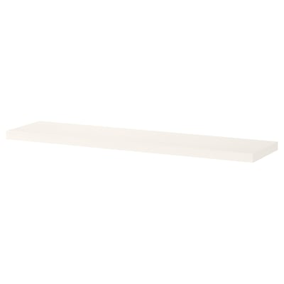 A white wall shelf, BERGSHULT, rectangular in shape with a bevelled edge.