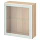 BESTÅ light wooden storage unit, square-shaped with glass door and shelf.