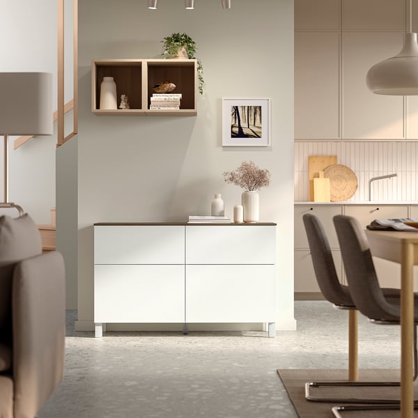 BESTÅ Storage combination w doors/drawers, white/Lappviken/Stubbarp white, 120x42x75 cm