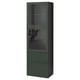 BESTÅ Storage combination w glass doors, black-brown Selsviken/high-gloss dark olive-green, 60x42x193 cm