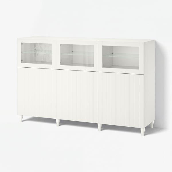 BESTÅ Storage combination with doors, white/Sutterviken/Kabbarp white clear glass, 180x42x112 cm