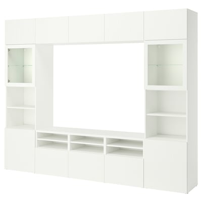 BESTÅ TV storage combination/glass doors, white/Förvaltare white, 300x42x231 cm