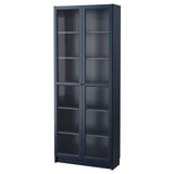 BILLY Bookcase with glass-doors, dark blue, 80x30x202 cm