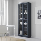 BILLY Bookcase with glass-doors, dark blue, 80x30x202 cm
