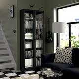 BILLY / OXBERG Bookcase with glass doors, black oak effect, 80x30x202 cm