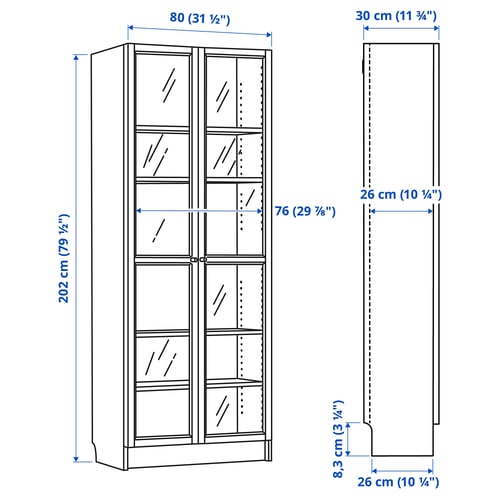 Illustration with measurements for the product: BILLY.