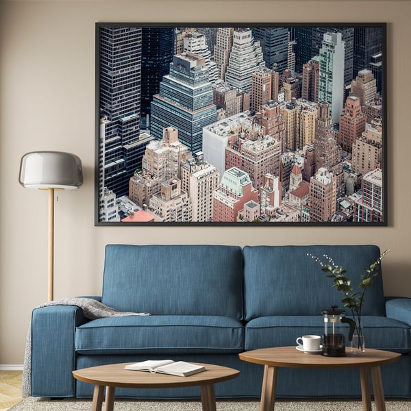 BJÖRKSTA Picture with frame - New York from above/black - IKEA