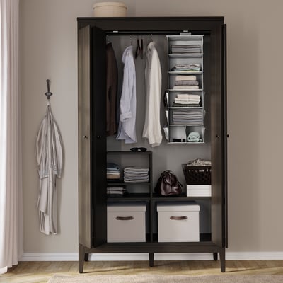 BLÄDDRARE Hanging storage with 7 compartments, grey/patterned, 30x30x90 cm