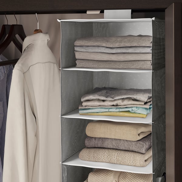 BLÄDDRARE Hanging storage with 7 compartments, grey/patterned, 30x30x90 cm