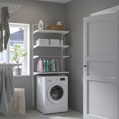 BOAXEL Laundry combination, white/metal, 82x40x201 cm
