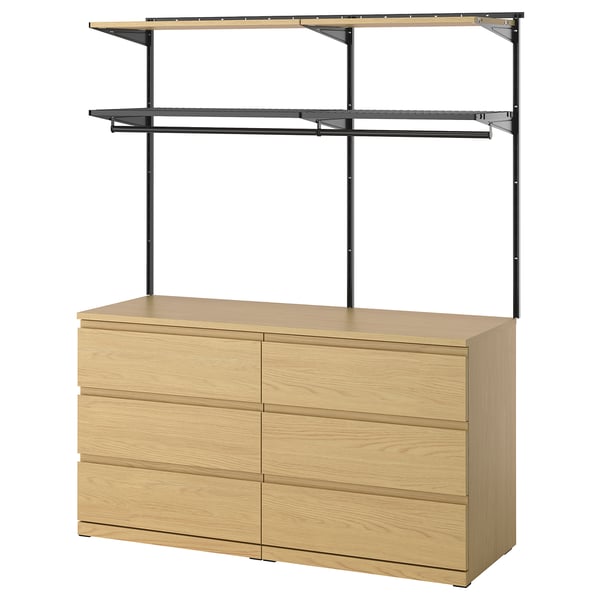 BOAXEL / STORKLINTA Bedroom furniture, set of 2, anthracite/oak effect, 145x48 cm