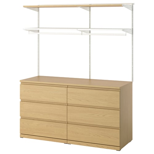 BOAXEL / STORKLINTA Bedroom furniture, set of 2, white/oak effect, 145x48 cm