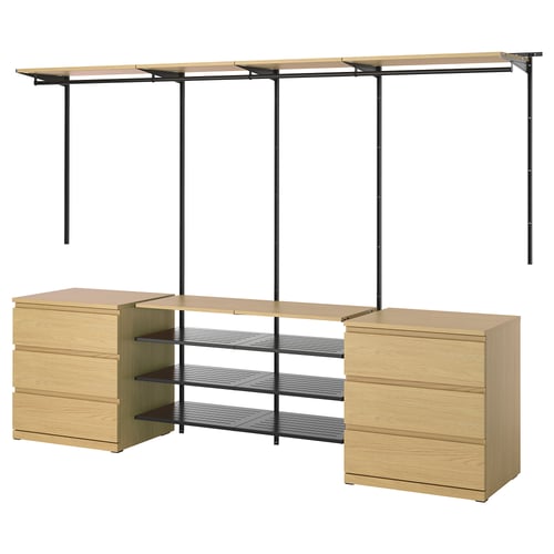 BOAXEL / STORKLINTA Bedroom furniture, set of 3, anthracite/oak effect, 290x48 cm