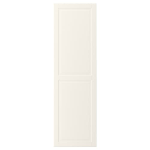A BODBYN kitchen cabinet door in off-white. It a smooth, bevelled panel design made from fiberboard, giving it a classic, warm look.