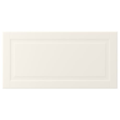 BODBYN off-white cabinet door, rectangular with bevelled edges, smooth lacquered surface.