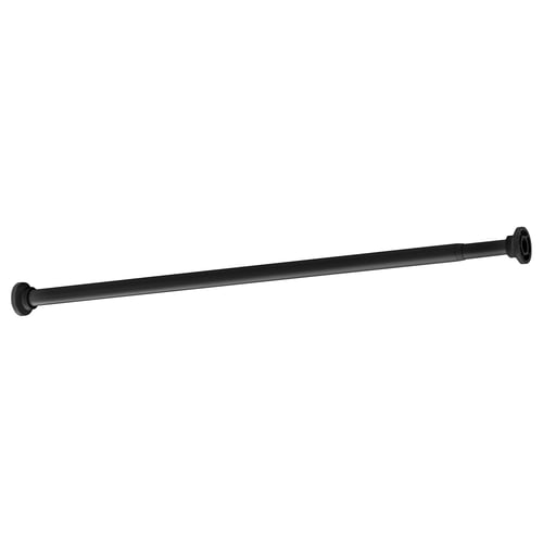 Black BOTAREN shower curtain rod, extendable, sleek, modern design, no drilling needed.