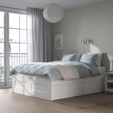 BRIMNES Bed frame with storage, white/Luröy, Full