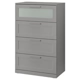 BRIMNES Chest of 4 drawers, grey/frosted glass, 78x124 cm