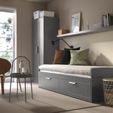 BRIMNES Day-bed frame with 2 drawers, grey, Twin