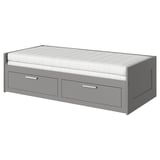 BRIMNES Day-bed w 2 drawers/2 mattresses, grey/Åsvang medium firm, Twin
