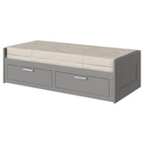 BRIMNES Day-bed w 2 drawers/2 mattresses, grey/Vannareid firm, Twin